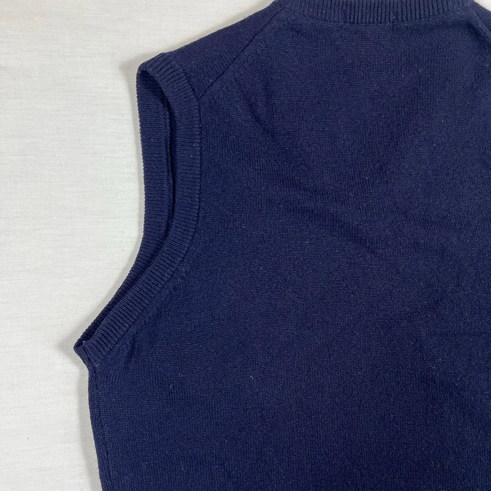 LL Bean Lambswool V Neck Vest Mens Medium Navy Made in Scotland Preppy Vintage